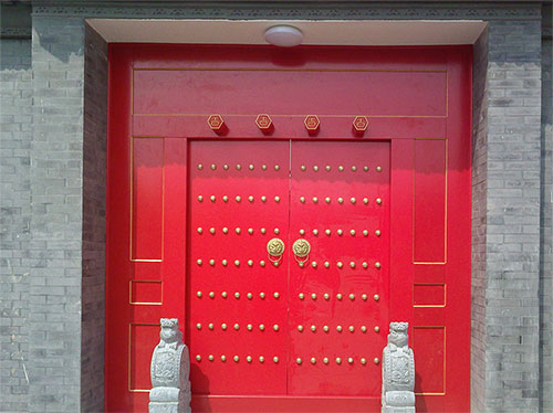 卫辉中国传统四合院系列朱红色中式木制大门木作